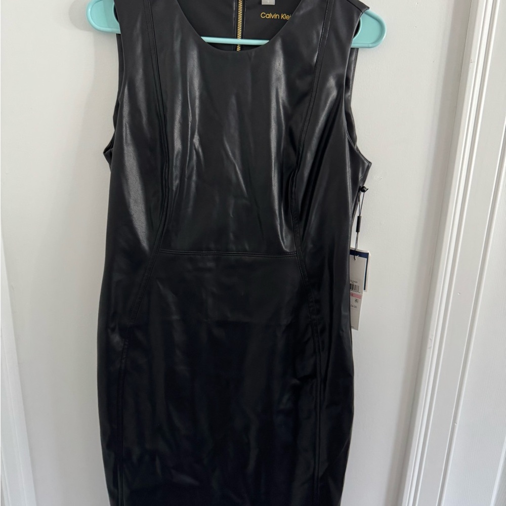 Calvin Klein Black Faux Leather Mini Dress